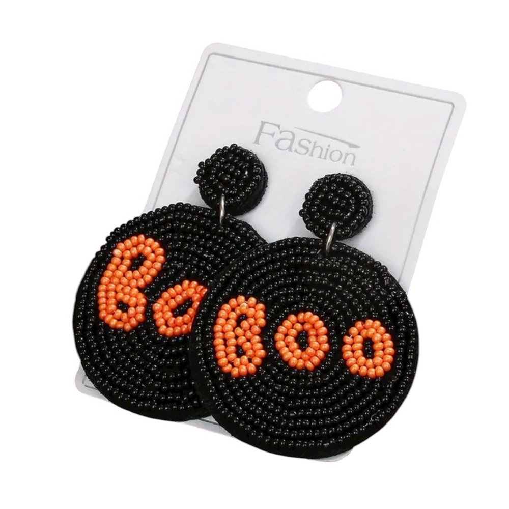 Halloween Boo Black & Orange Beaded Earrings